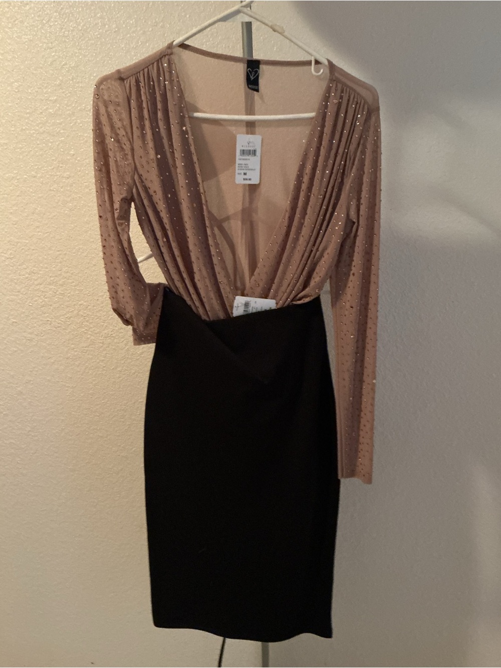 Windsor Two-Tone Long Sleeve Nude Bodysuit & Black Bodycon Skirt